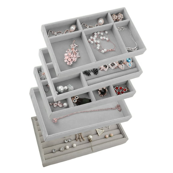 Bobasndm Jewelry Organizer Tray, 5 Pack Stackable Velvet Drawer Jewelry Storage Trays Showcase for Dresser Insert, Earrings, Bracelets, Necklaces, Rings Gift for Women