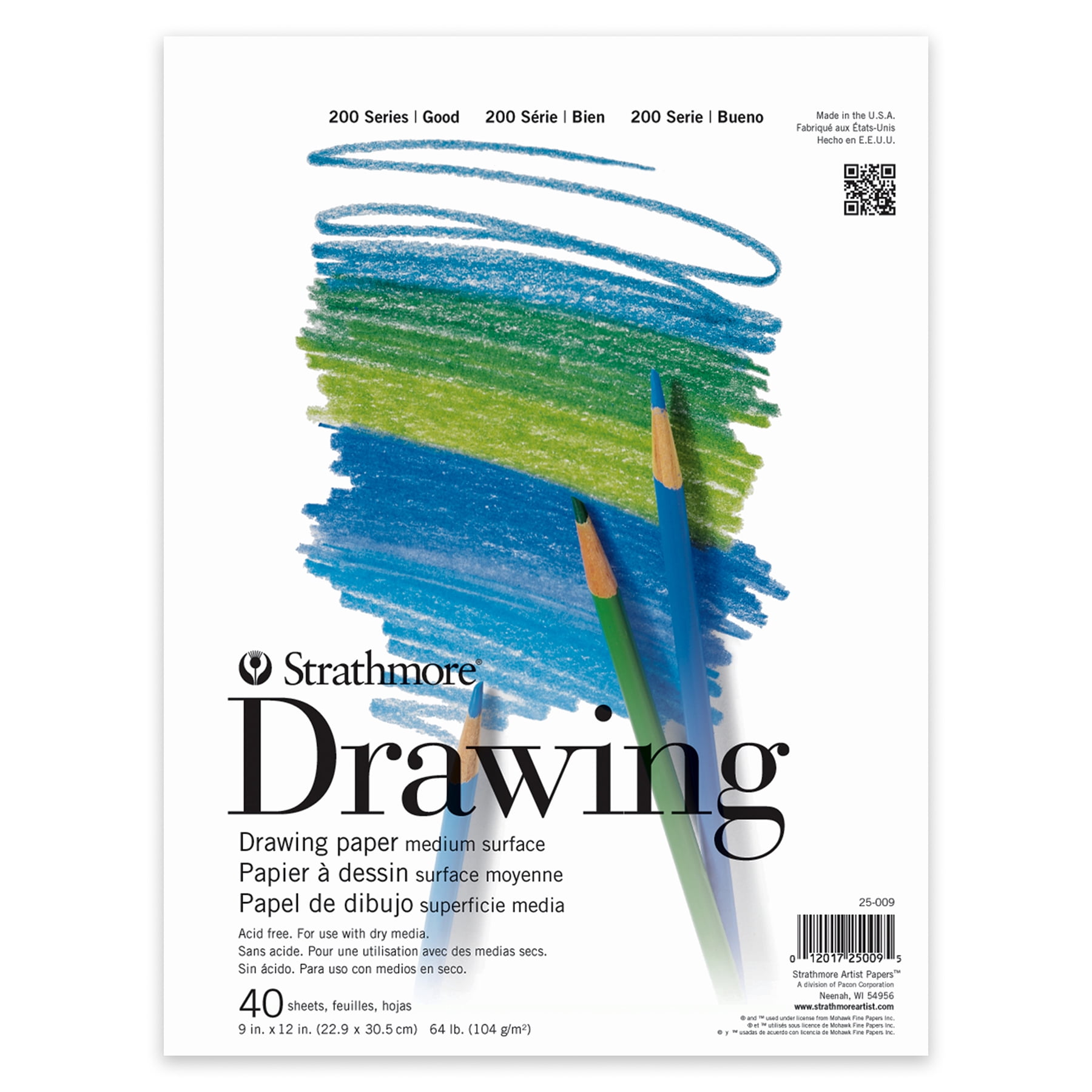 Strathmore 200 Series Drawing Pad, 40 Sheet, 9x12 inch, Pack of 3