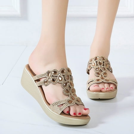 Floenr Womens Sandals Flip Flops for Women Women Ladies Platform Bohemian Style Wedges Causal Shoes Slippers Sandals