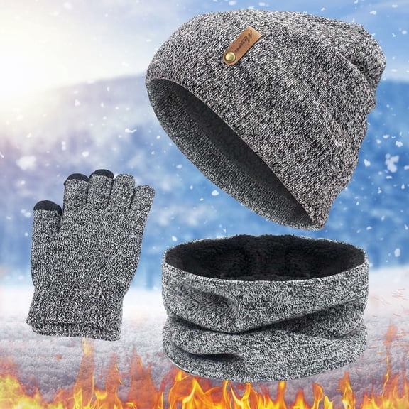SHUNSUI Unisex Wool Hat Scarf Gloves 3 Piece Slouchy Snow Winter Set