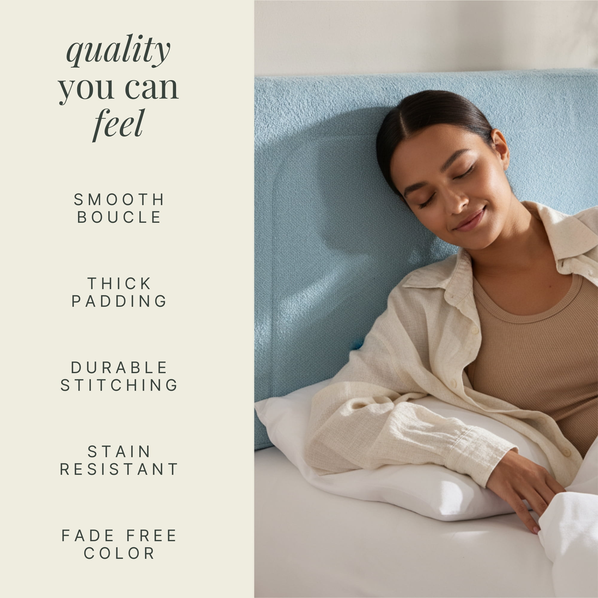 Virtu Queen Headboard No Tools Required Peel and Stick Upholstered Boucle Bed Headboard Only, Dream Blue