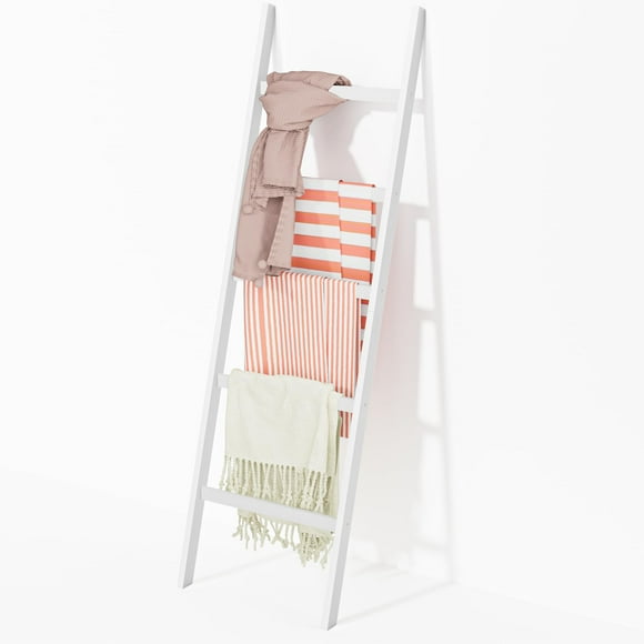 WTZ Blanket Ladder, 5-Layer Towel Racks, Blanket Holder with Anti-Slip Construction Home Decor, Decorative Blanket, Quilt, Towel, Scarf Ladder Shelves for Livingroom, Bedroom, Bathroom, White