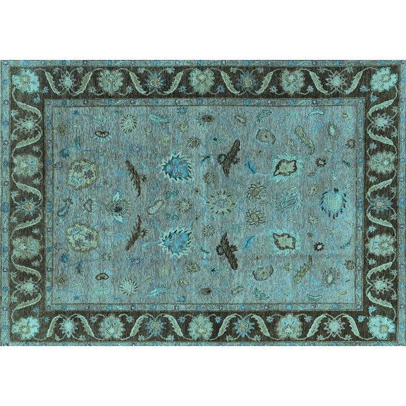 Ahgly Company Indoor Rectangle Oriental Light Blue Industrial Area Rugs, 5' x 7'
