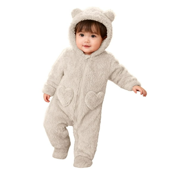 Infant Fleece Jumpsuits Long Sleeve Zip Up Baby Cartoon Animal Romper Winter Sleepwear Infant Winter Clothes for Dress Up Party 0-3 Months