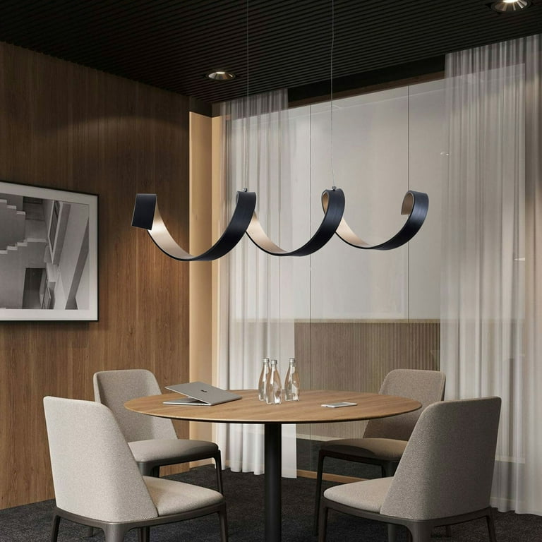 Miumaeov Modern Spiral Pendant Lights LED Dining Room Chandelier Adjustable Linear Hanging Light Fixture Minimalist Wave Gold and Black for Kitchen