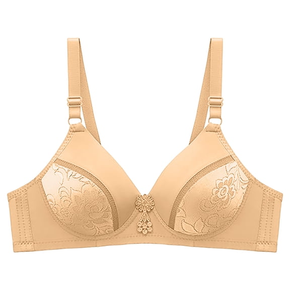 DuoJiaJ Women's Comfortable Breathable Large Thin No Steel Ring Bra Comfortable And Traceless Bra Push Up Bras Beige