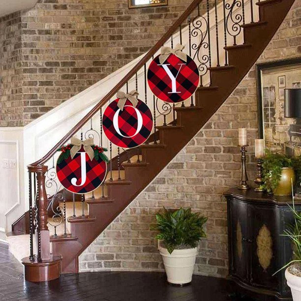 Panneau De Joie En Bois De Toile De Jute, Couronne à Carreaux De Buffle Pour Porte D'entrée, Décoration Rustique De Noël Label - Maison