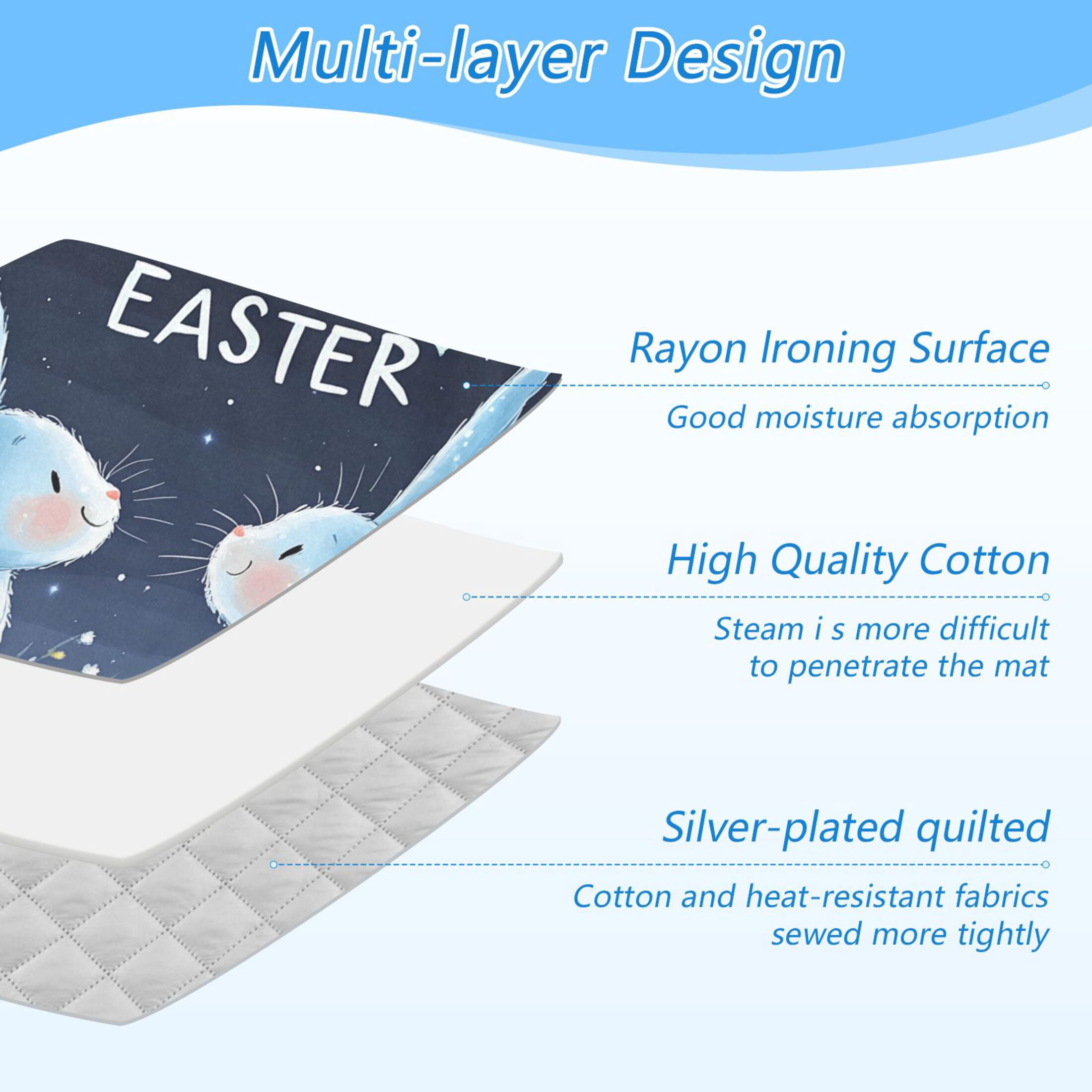 Cartoon Rabbits in Starry Night Easter Ironing Mat Blanket Portable Travel Ironing Pad Heat Resistant Pad 47.2" x 27.6”