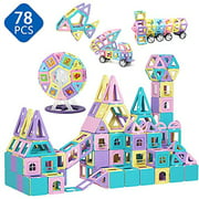 ROUSKY 78 Pcs Magnet Toys Kids Magnetic Building Tiles 3D Macaron Colors Magnetic Blocks Preschool Building Sets Educational Toys for Toddlers Boys and Girls