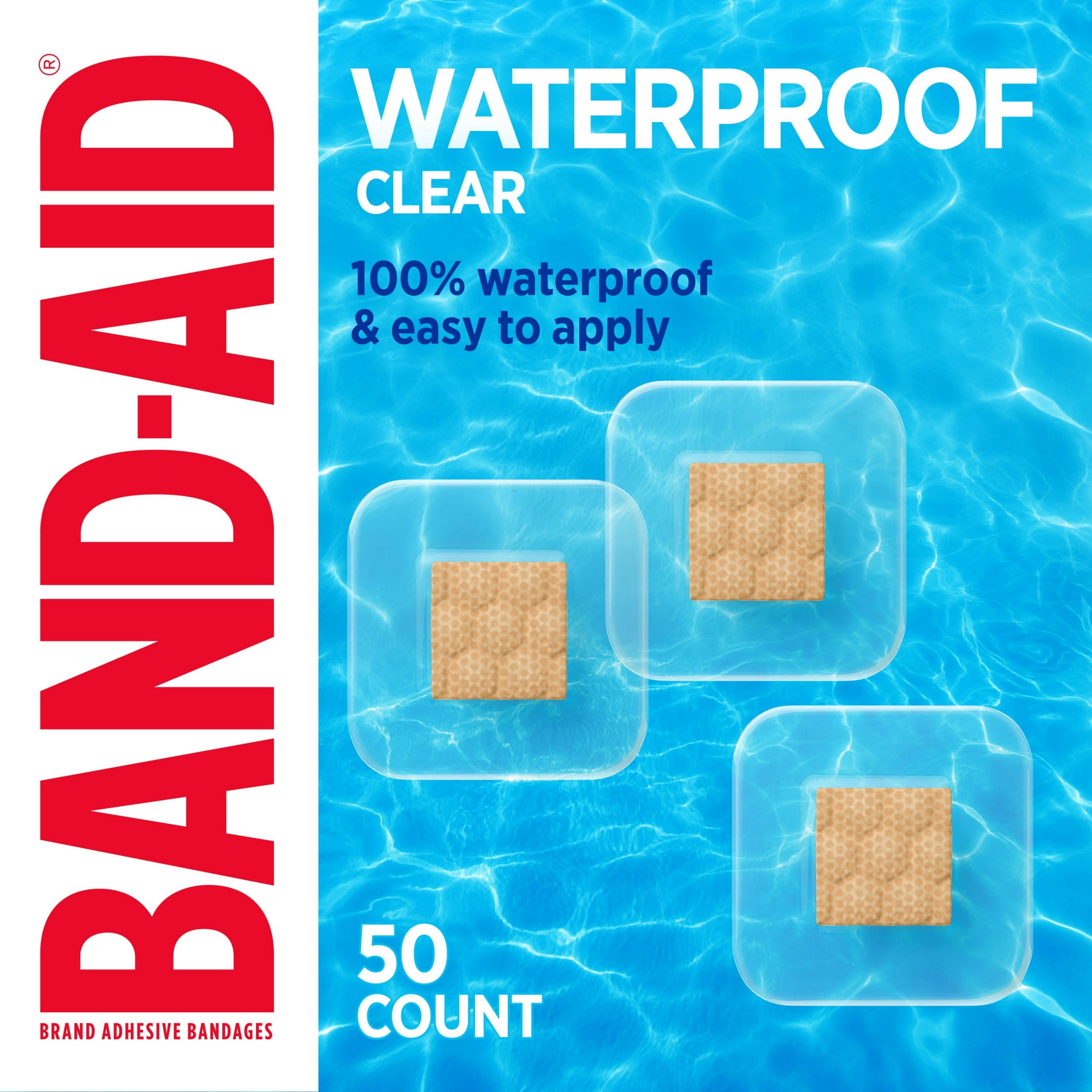 Band-Aid Brand Clear Waterproof Spot Square Bandages, One Size, 50 Count