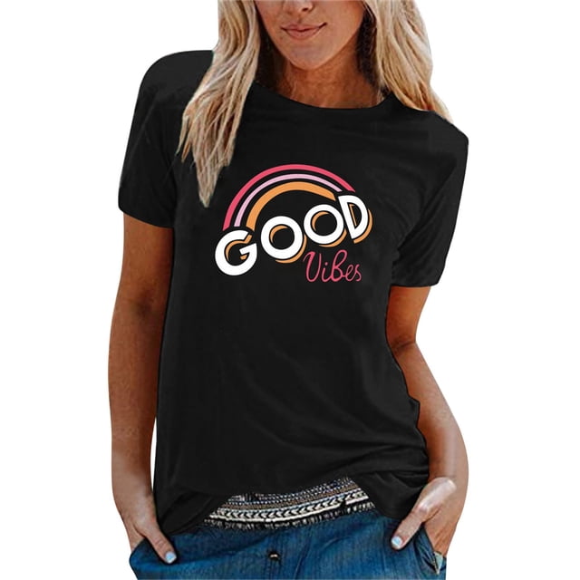 adviicd Chemises pour Femmes Tendance Hauts Décontractés à Manches Courtes T-Shirts Graphiques Mignons Noir,TG