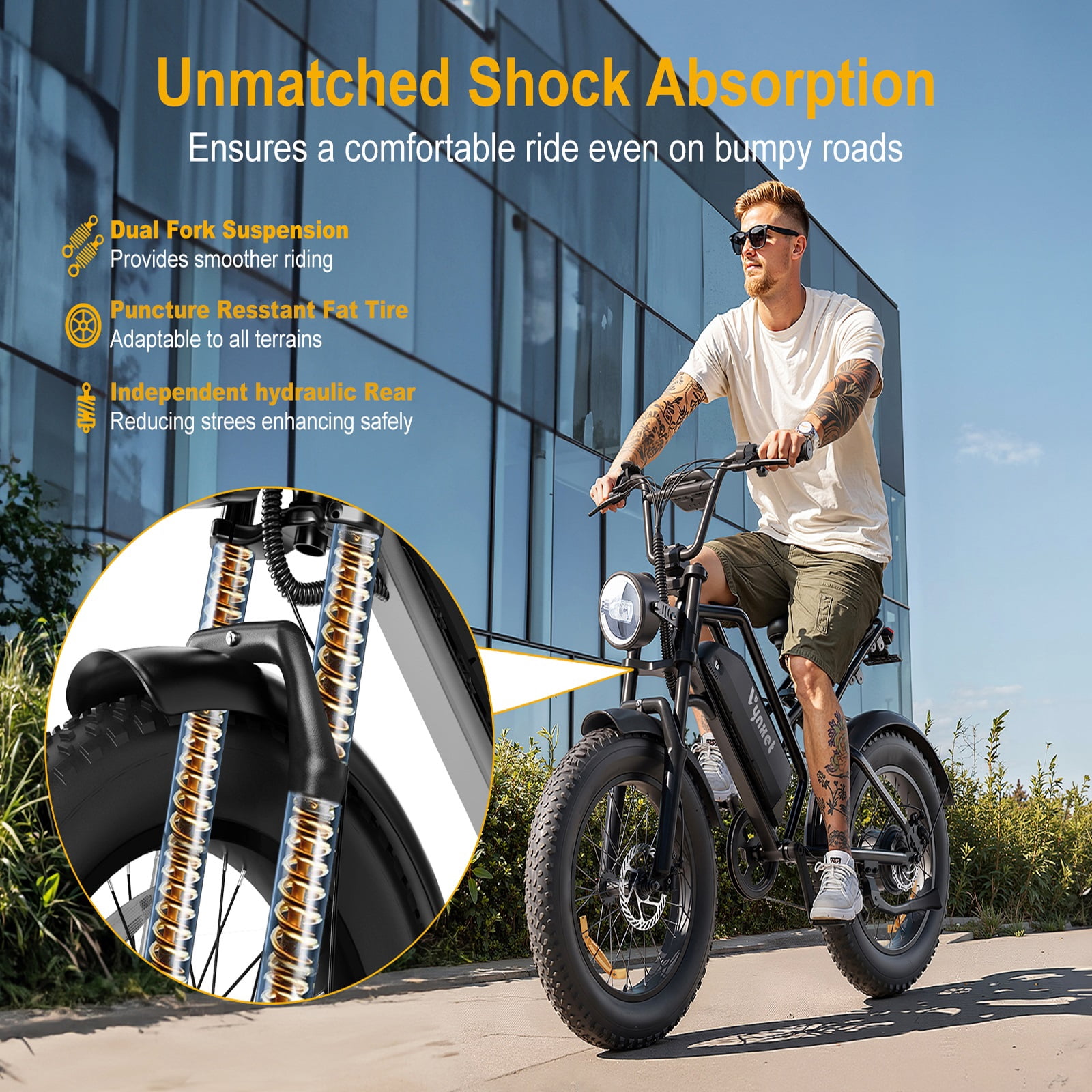 G50 1500W Peak Electric Bike for Adults, 48V 18Ah, 68 Mile Range, 32MPH Top Speed, All-Terrain 20"x4.0" Fat Tire Electric Dirt Bike, UL2849