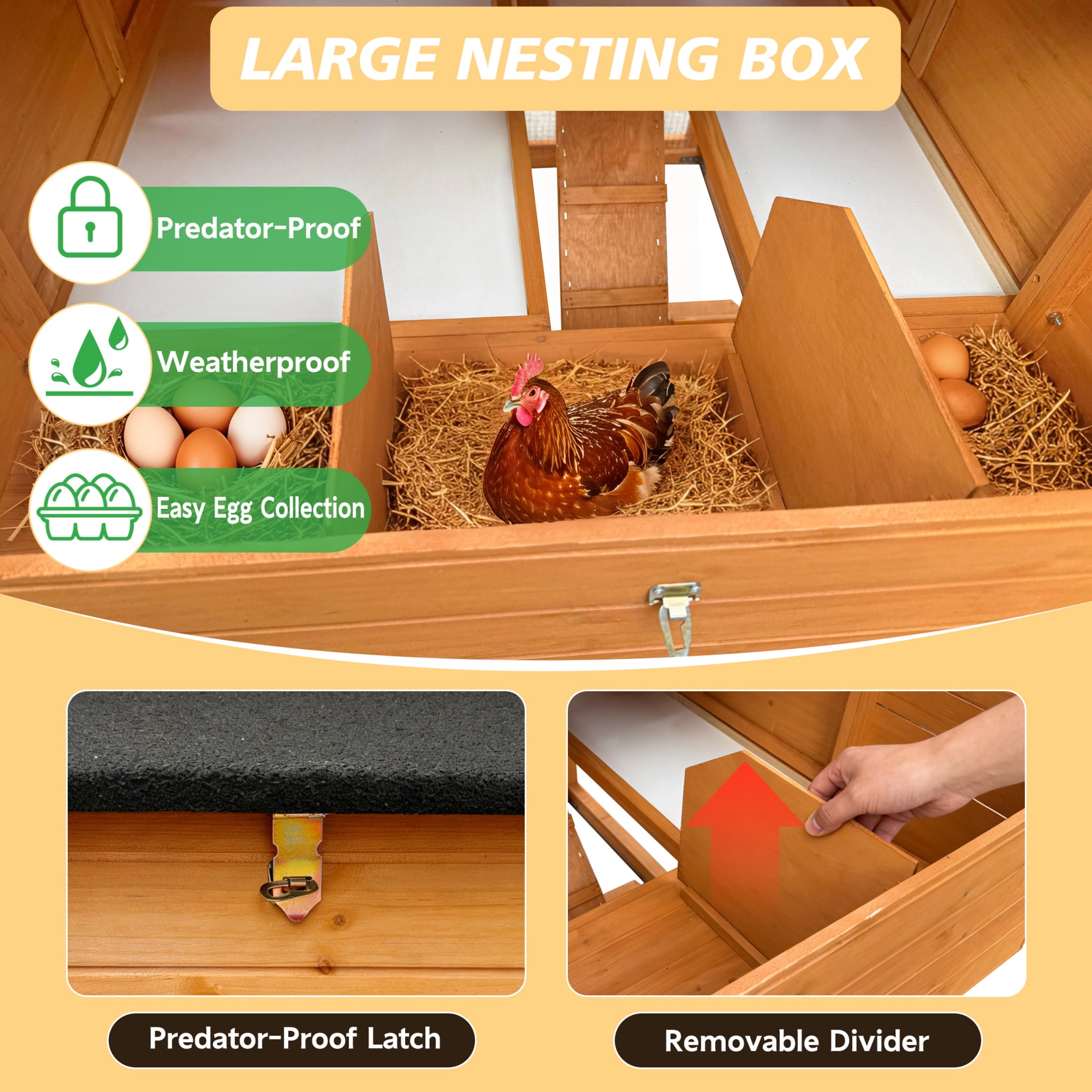 Noble House 70" Chicken House, Outdoor Poultry Coop with Leakproof Nesting Boxes and UV-Resistant Roof Panel, Natural