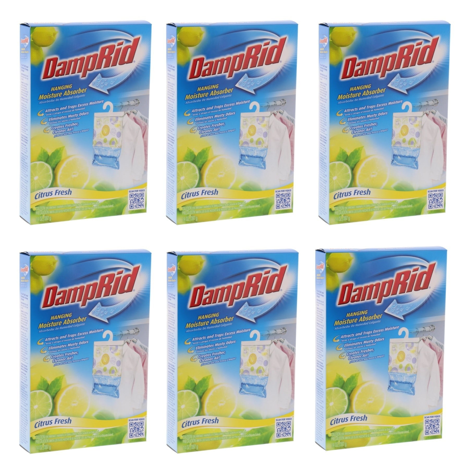 DampRid Hanging Moisture Absorber Citrus Fresh Bag, 14Oz (6 pack