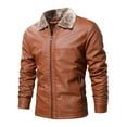 thumbnail image 3 of Clearance Leather Jacket Men Aviator Shearling Bomber Jacket Stand Collar Fleece Lined Zip-Up Leather Jacket Coat, 3 of 5