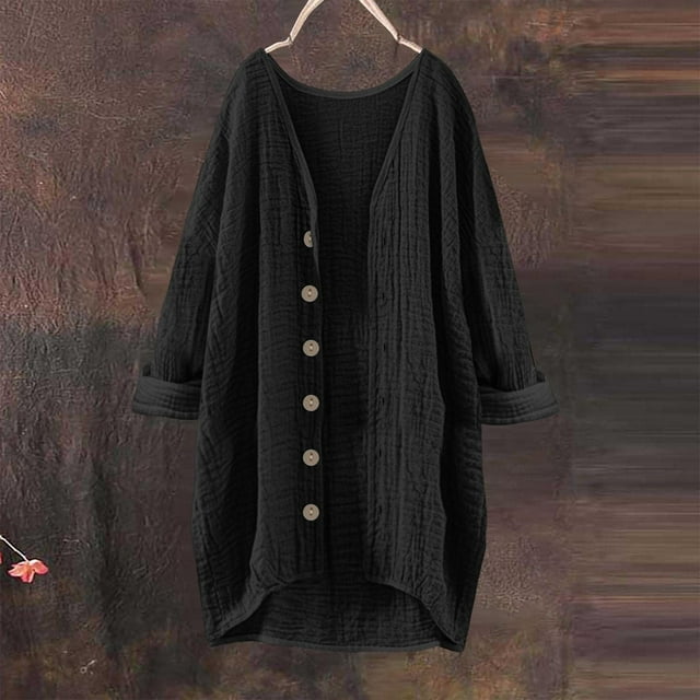 Soki Cardigan pour Femmes Mode Automne Léger en Coton Doux Manches Longues Ouvert