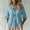 Blue, variant on Tittly Linen Womens Tops Button Down Shirts for Women Linen Long Sleeve Shirt Women Shirt For Women Summer Cotton Linen 3/4 Sleeve Blouse V Neck Collarless Beach Top With Pockets Blue