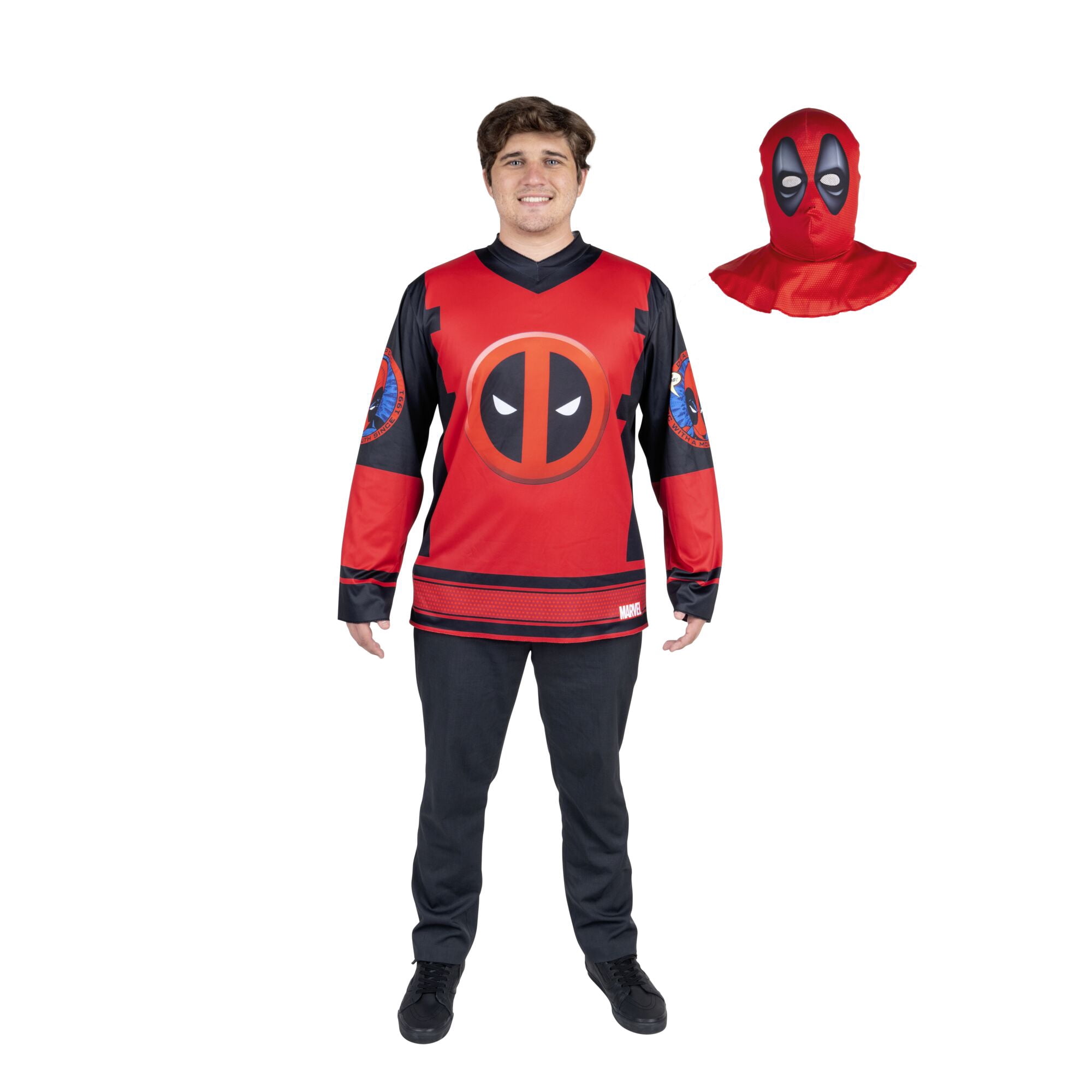 Marvel Deadpool Halloween Costume Top and Mask for Adults, Men's Size L/XL (36-42), by Jazwares
