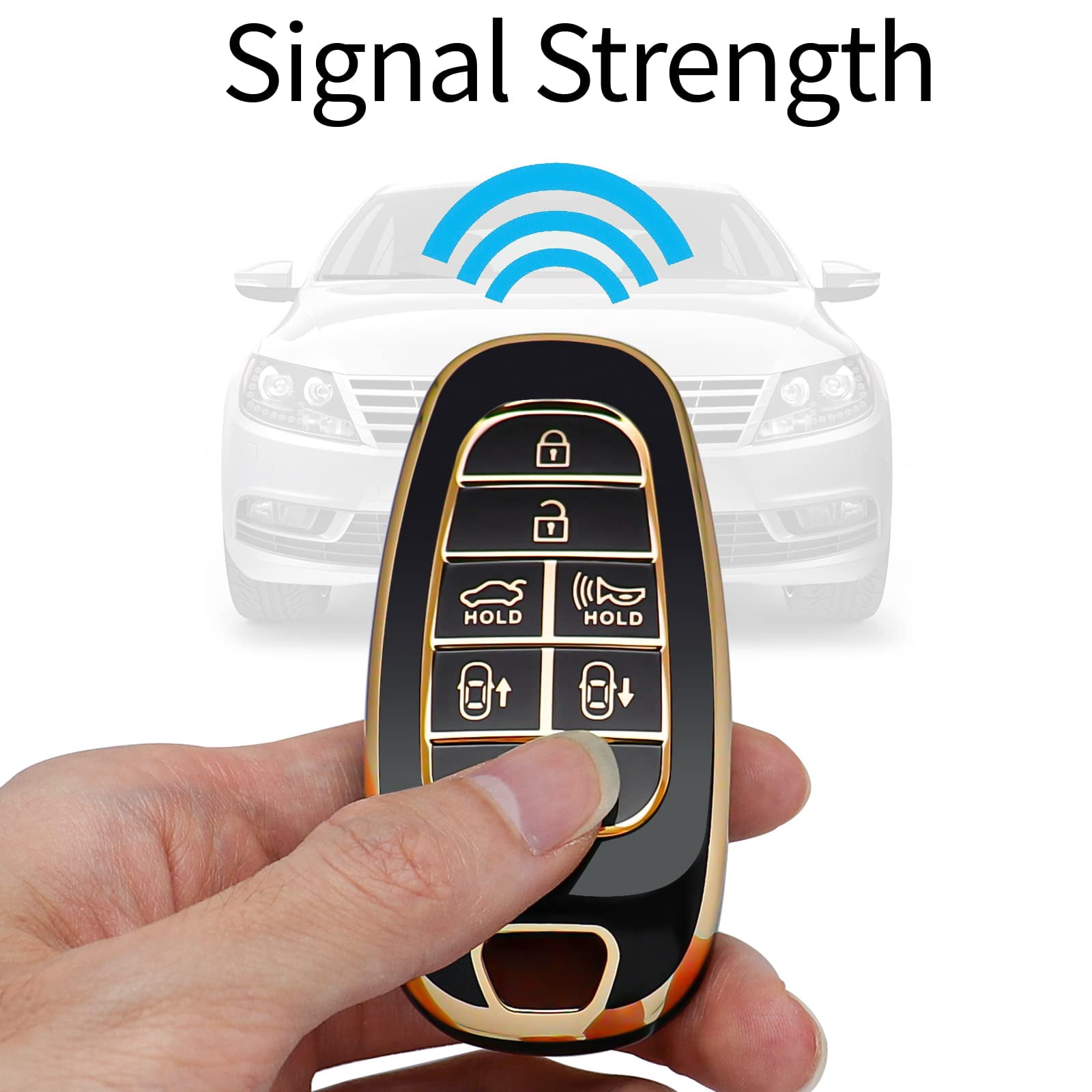 for Hyundai Key Fob Cover 7 Button with Leather Keychain Soft TPU 360 Degree Protection Car Key Case Shell Holder Fits for 2023 2022 2021 2020 Hyundai Sonata Santa fe Tucson