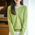 thumbnail image 4 of Women's V-Neck Hooded Knit Sweater, Soft Ribbed Pullover with Cozy Fleece Lining, Winter Warm Layering Piece for Casual Daily Wear, Comfortable Streetwear and Cold Weather Protection Green M, 4 of 4