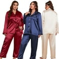 thumbnail image 2 of Plus Size Pajama Set for Women Silk Satin Pajamas Long Sleeve Sleepwear Button Down PJs Soft Pj Set with Chest Pocket,  Champagne 3XL, 2 of 8