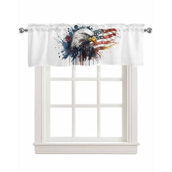 Eagle 4th Of July Linen Curtain Valance for Bedroom/Bathroom/Kitchen/Office/Living/Dining Room Window,Independence Day Stripes Star Rod Pocket Topper Decorative Cafe Drapes Panel 54"x18"