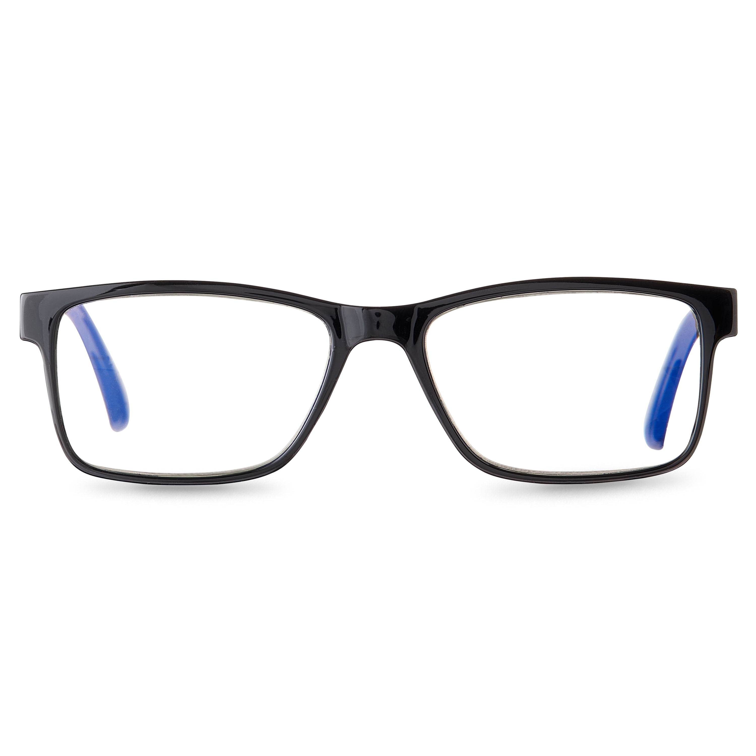(2 pack) Equate Men's Finn Bluelight Rectangular Reading Glasses with Case, Black, +2.50