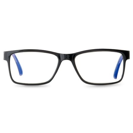 Equate Men's Finn Bluelight Rectangular Reading Glasses with Case, Black, +2.50