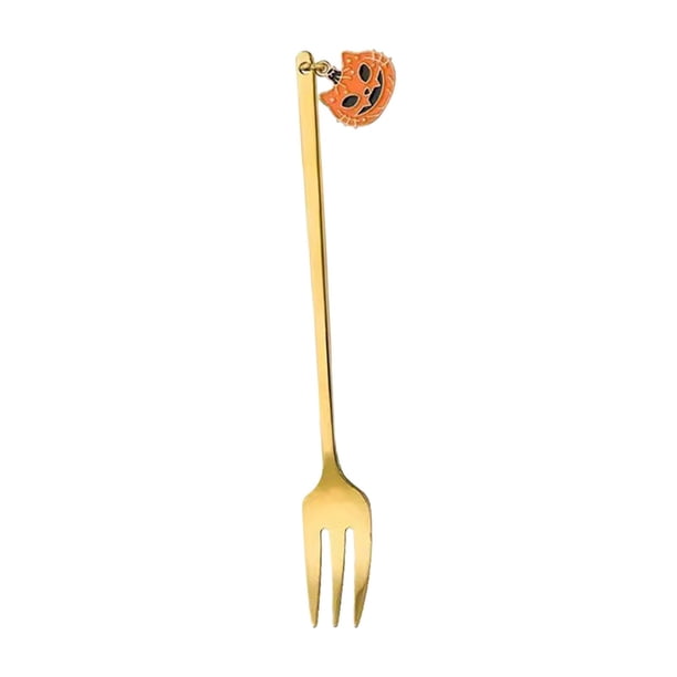Cubiertos individuales, vajilla de acero inoxidable, utensilios de cocina, decoración, vajilla de Halloween, vajilla para fiestas de té, restaurantes, Cabeza de gato con tenedor dorado