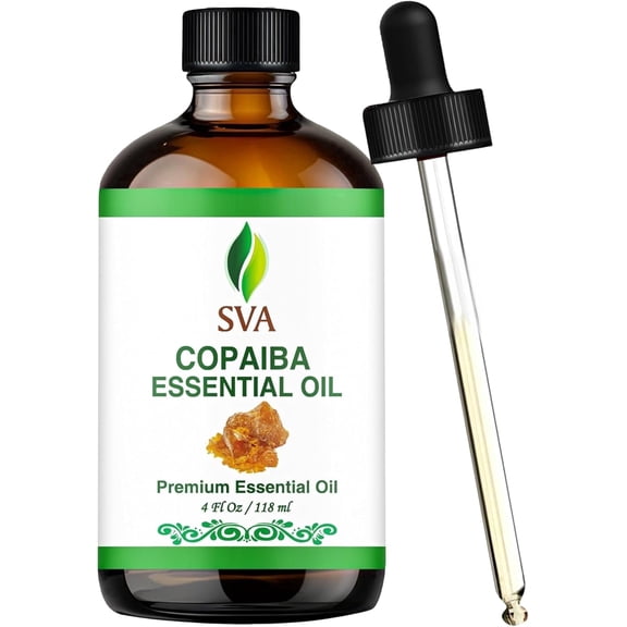 SVA Copaiba Essential Oil – 4 Fl Oz – 100% Natural Copaiba Oil - for Diffuser, Hair Care, Face, Skin Care, Aromatherapy, Scalp and Body Massage, Soap and Candle Making – with Dropper