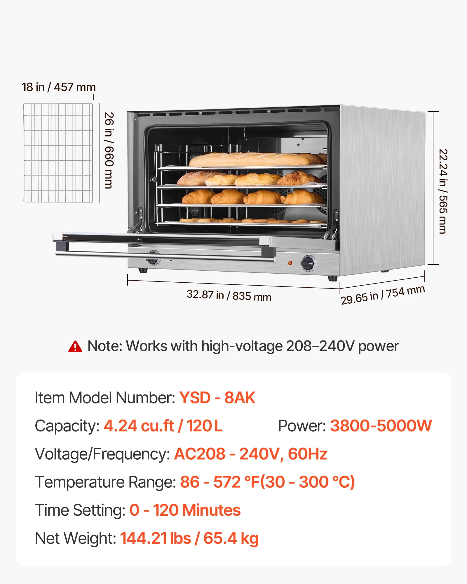 VEVOR Commercial Convection Oven, 4.24 Cu.ft Conventional Countertop Oven for Full-Size Pans, Electric Convection Ovens with 4 Racks, 360° Hot Air Circulation, for Bakery, Restaurant & Pizza Shop
