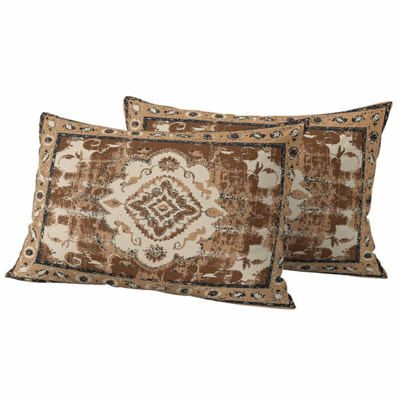 Brown Boho Outdoor Waterproof Pillow Covers, Retro Western Rustic Ethnic Tribal Patterns Decorative Rectangle Throw Pillowcase Sofa Cushion Sham for Patio/Couch/Chair, 20"x12" 2 Pack
