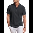 thumbnail image 2 of Camiseta Informal Henley de Corta con Cuello Mao para Hombre, Camiseta Texturizada de Playa para Verano. Negro XXXL, 2 of 10