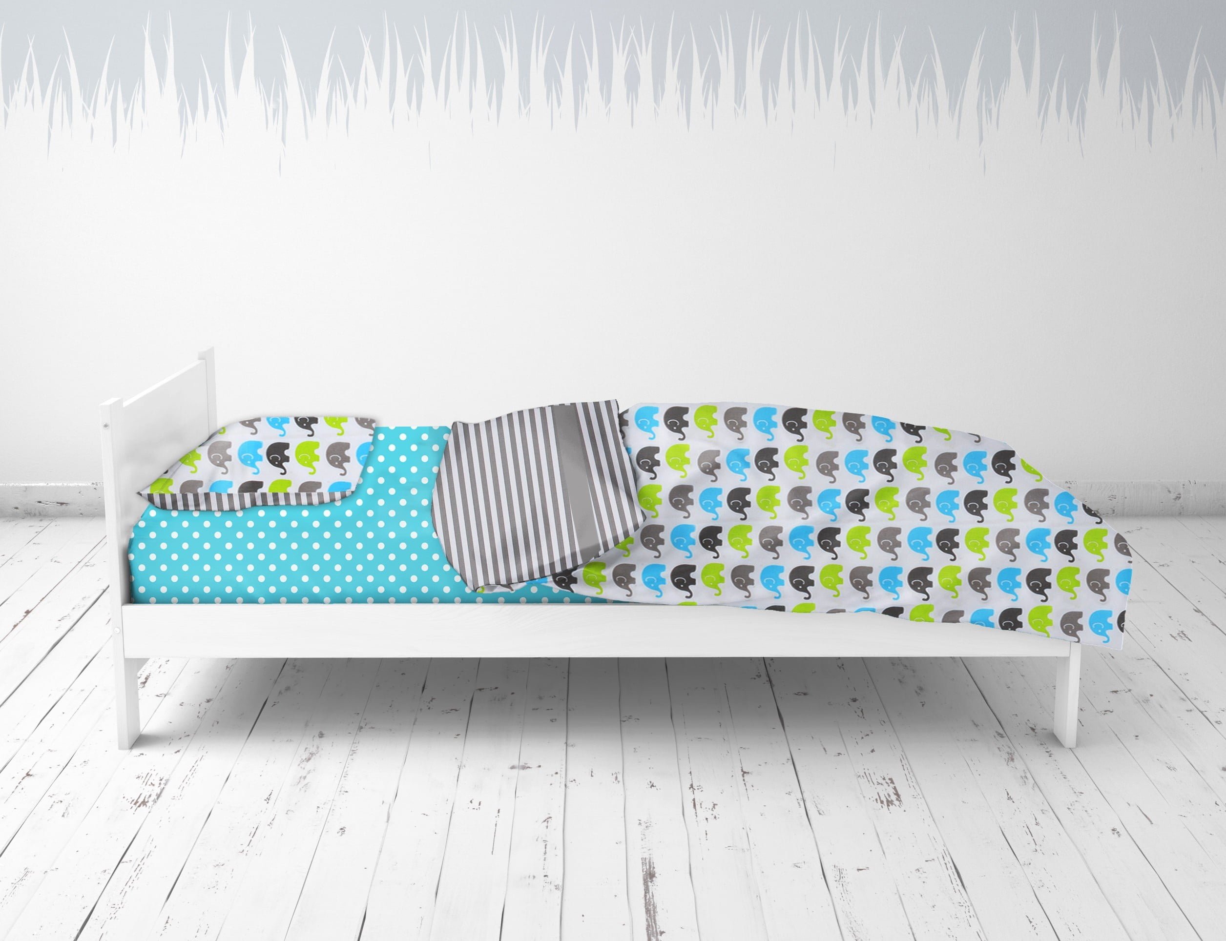 Bacati Elephants Aqua Lime Grey Toddler Sheet Set 3 ct Package