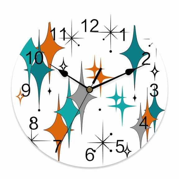 Wall Clock Mid Century Geometric Clocks PVC Silent Non-Ticking Battery Operated Decorative Modern Teal Turquoise Round Clock for Home Living Room Kitchen Bedroom Office School Wall Decor 10 Inch