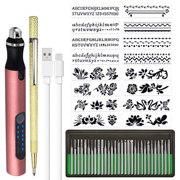 Muyoka Bolígrafo de grabado eléctrico Inalámbrico Micro Carving Pen con 3 velocidades ajustables 300mAh Máquina de grabado recargable Herramienta de grabado inalámbrico para joyería Madera Metal Piedr Muyoka Hogar