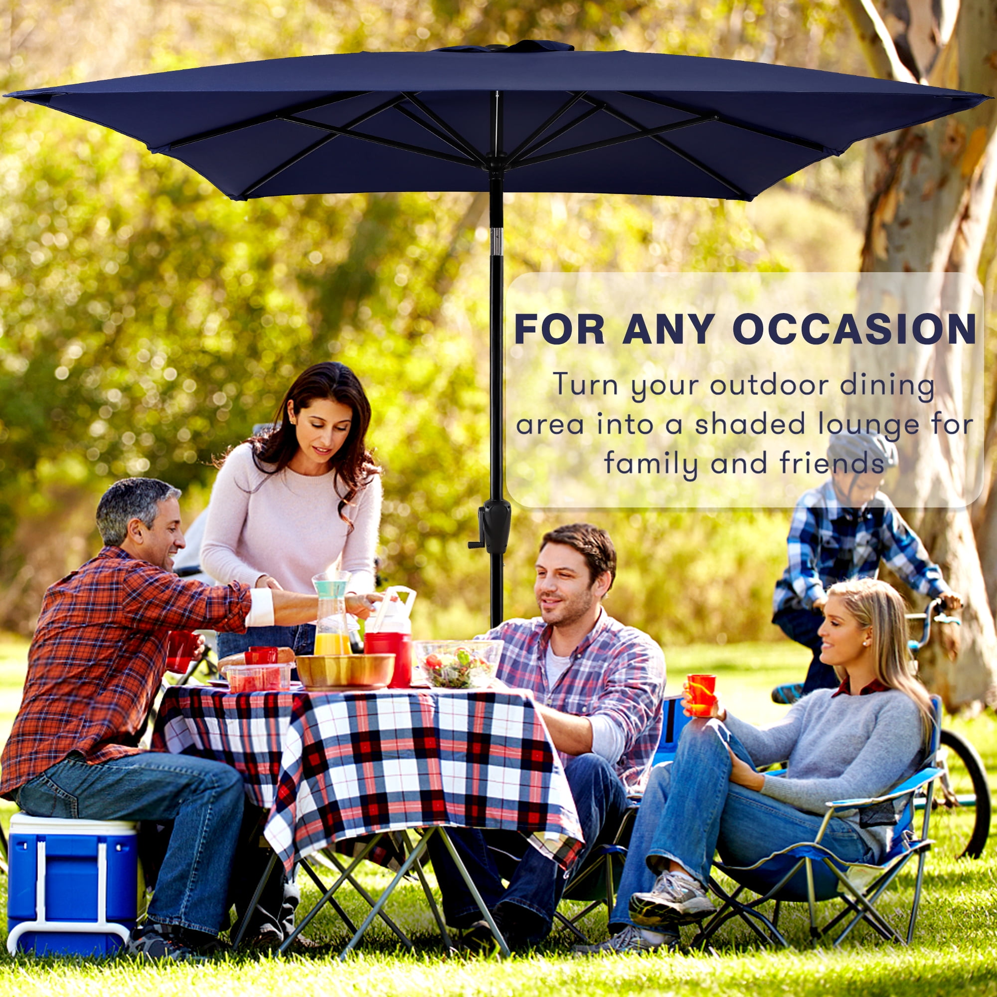 Sun-Ray 6.6x10 FT Rectangular Patio Umbrella with Push-Button Tilt and Hand Crank Canopy Lift, Table Umbrella with Solution Dyed Navy Fabric for Porch, Deck, Garden, and Swimming Pool, Navy