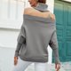 thumbnail image 3 of Suéter de mujer cuello alto hombro frío manga larga Color puro Top de punto suelto para invierno otoño gris S, 3 of 6