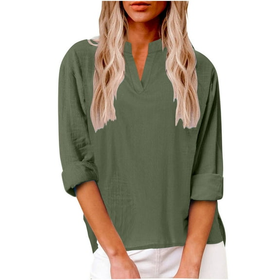 LYXSSBYX Button Down Shirts for Women Women's Fashion Summer Leisure Long Sleeve V Neck Button Solid Tops