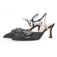 thumbnail image 2 of YOWMNS Women's Bow Glitter Kitten Heels Closed Pointed Toe Pumps Rhinestone Ankle Strap Dress Shoes (Black,7), 2 of 5