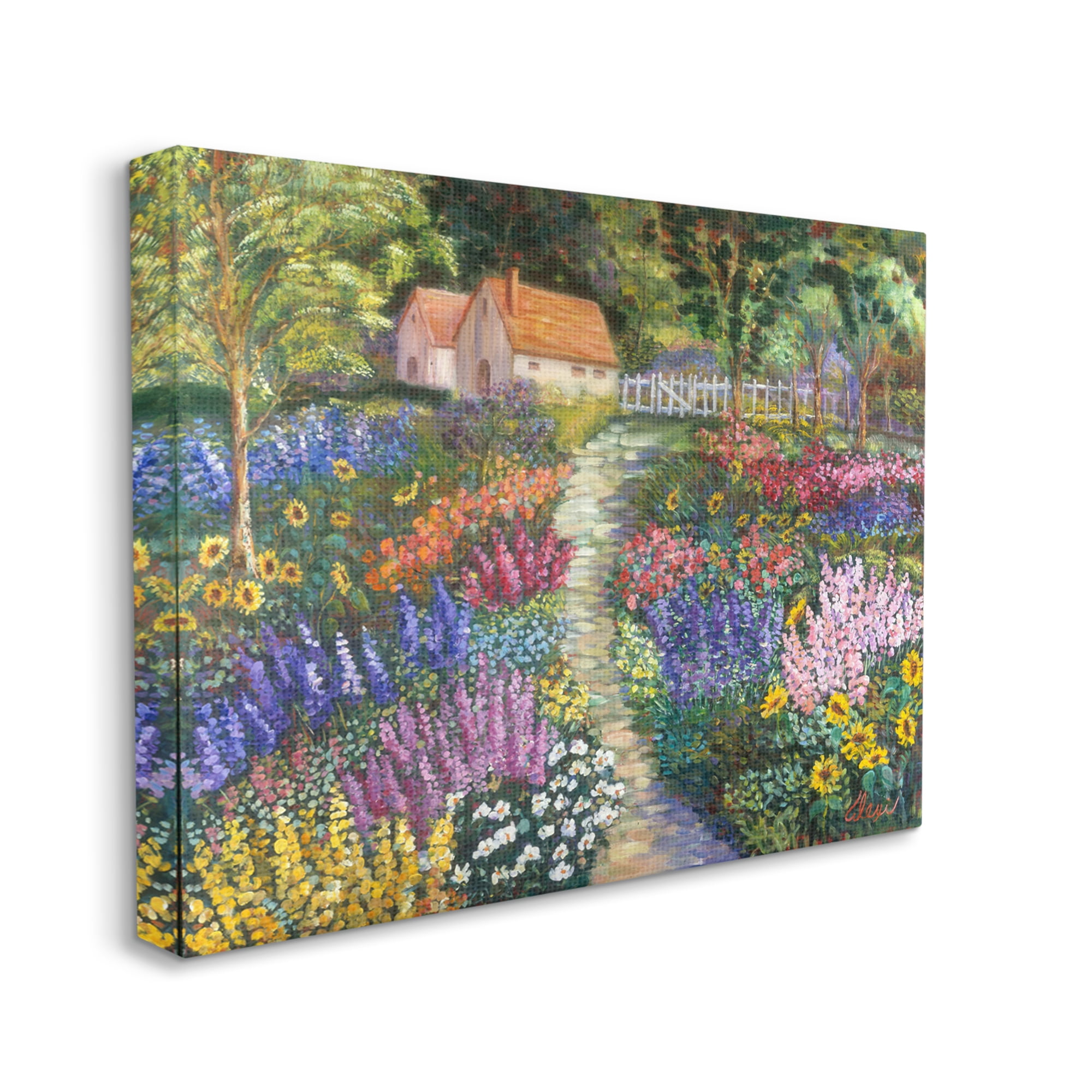 Stupell Industries Floral Cottage Gardens Landscape Painting Gallery Wrapped Canvas Art Print Wall Art, 40 x 30