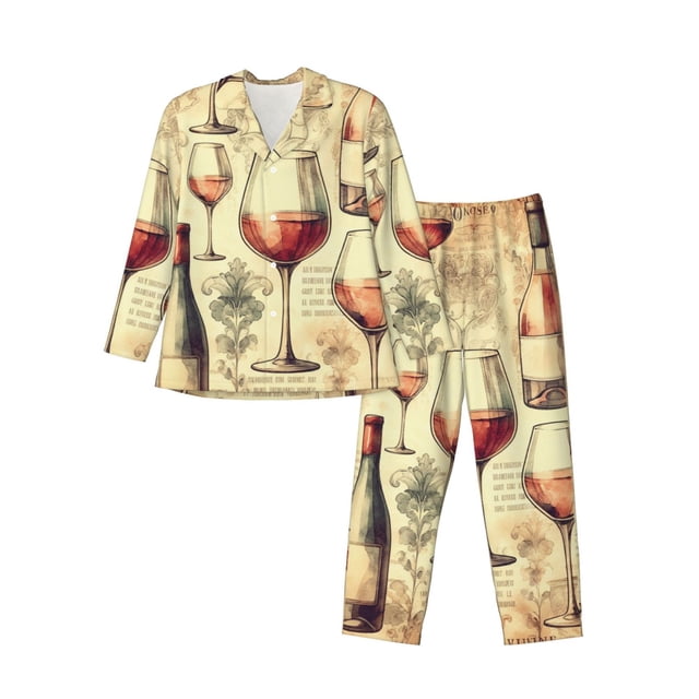 Balery Wine Pijama para Hombre de Dos Piezas con Manga Larga, Conjunto de Dormir y Descanso Suave con Bolsillos-Large