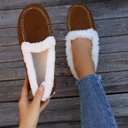 Miluxas Women s House Slippers Clearance Indoor Outdoor Fuzzy Fluffy Furry Loafers Suede Leather Warm Shoes Brown 9(43)