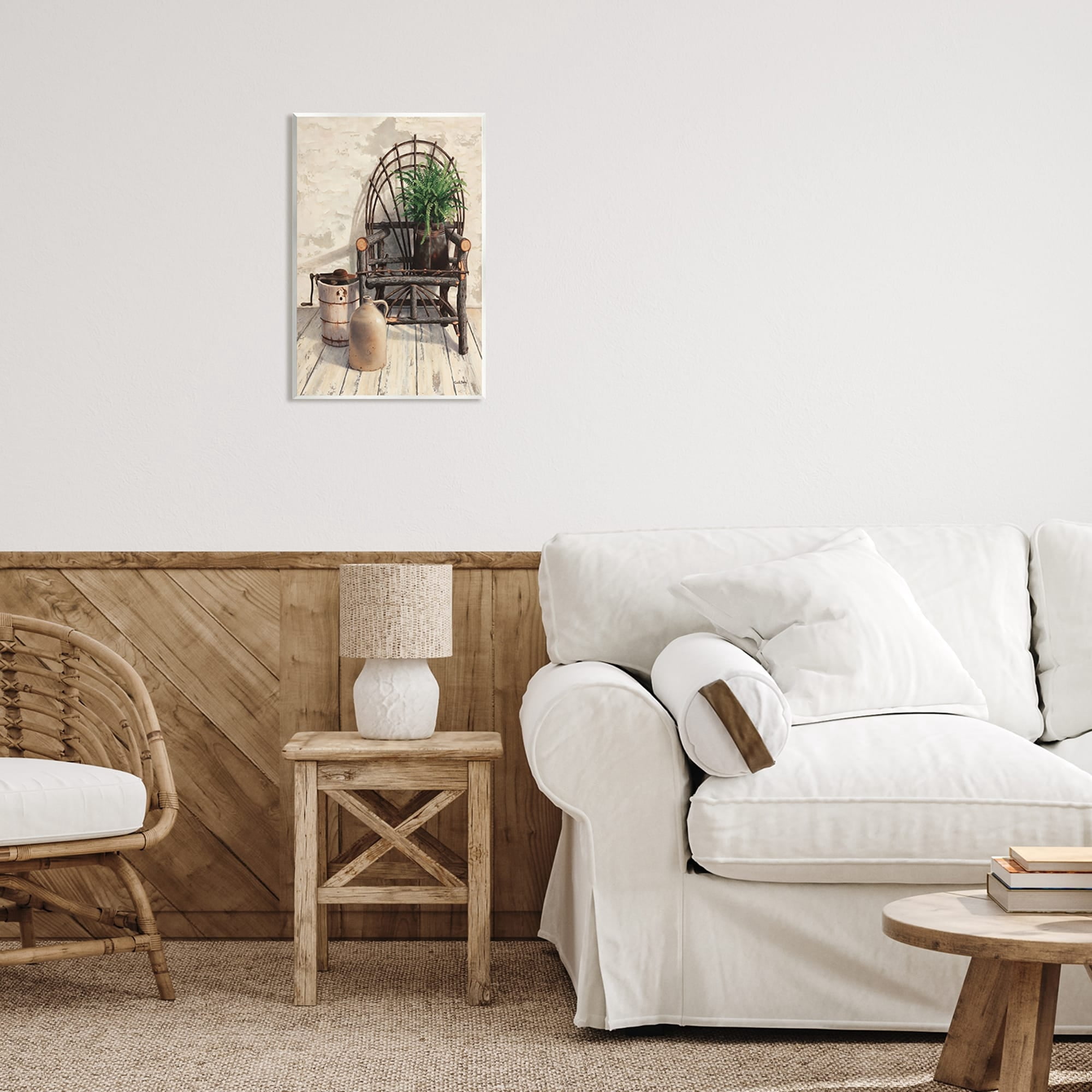 Stupell Industries Comfortable Porch Chair Still Life Rural Plant Painting Unframed Art Print Wall Art, Design by Cecile Baird