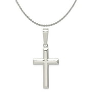 Carat in Karats Sterling Silver Polished Cross Pendant (23mm x 13mm) With Sterling Silver Cable Chain Necklace 18"