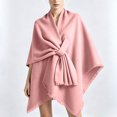 thumbnail image 5 of Fewfanhot Self Tie Fringe Wool Blend Poncho Cape, Open Front Warm Wrap Shawl Coat for Women Fall Winter, 5 of 7