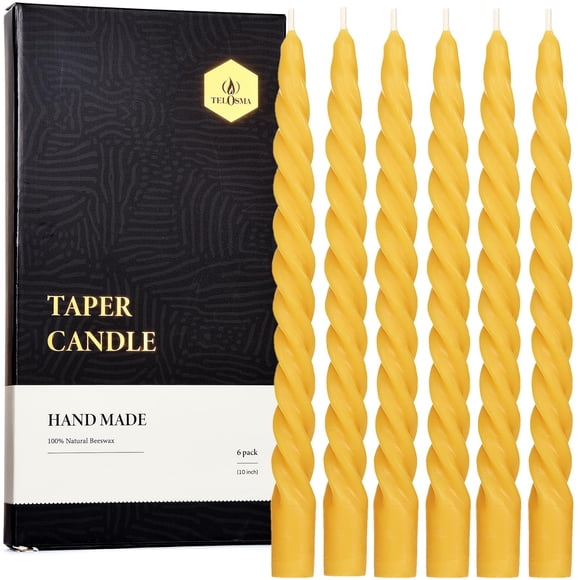 Velas cónicas TELOSMA de cera de abeja natural en espiral de 25 cm, paquete de 6