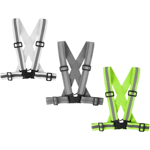 FrostHike Running Reflective Vest Gear 3 Pack. Adjustable Safety Vest High Visible Reflective Belt Straps Night Walking Vest