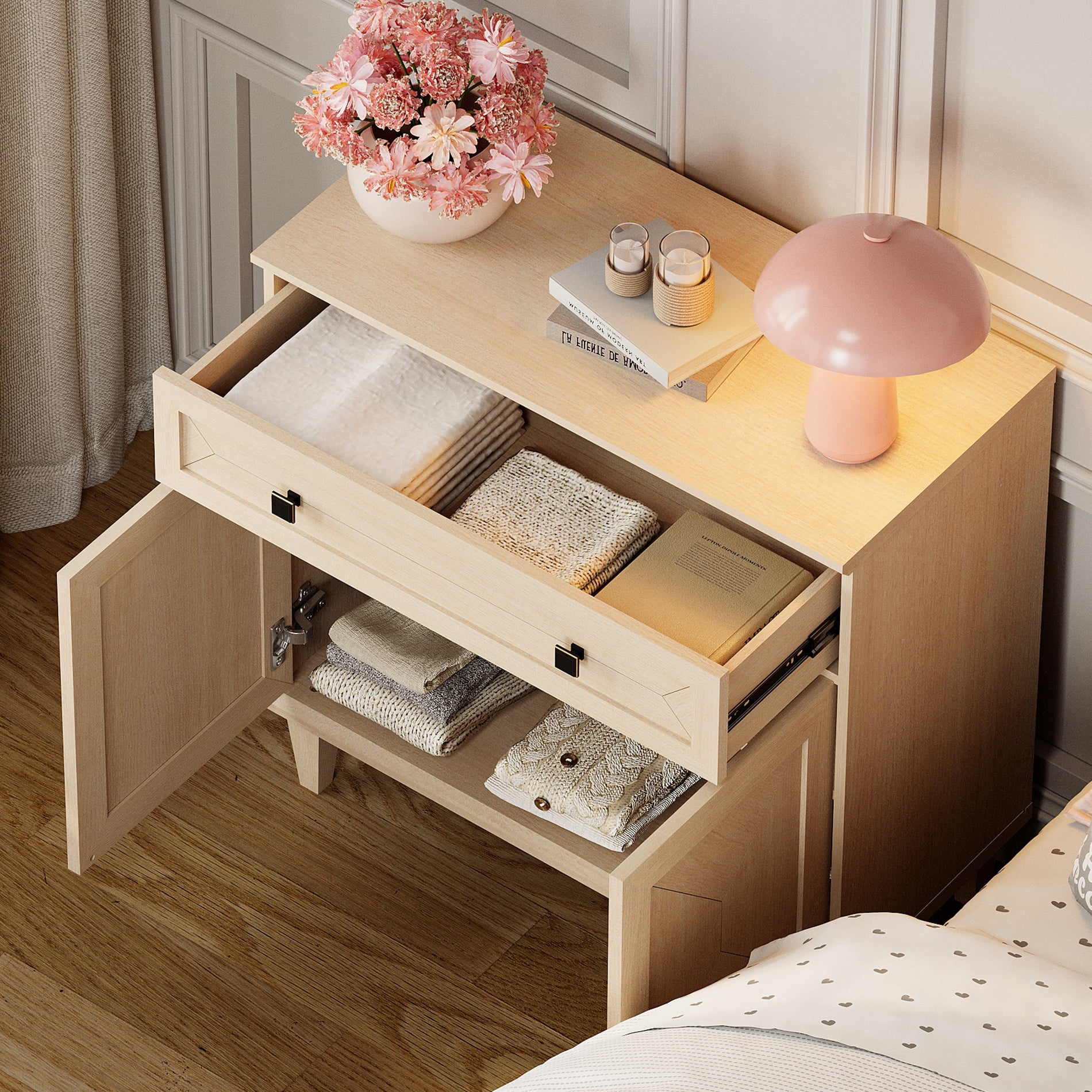 WAMPAT Handmade Patchwork Buffet Cabinet with Storage, Beige