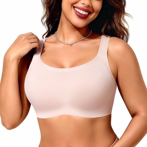 YANDW Wireless Bras for Women Full Coverage Everyday Comfort Soft Bra with Removable Pads, Pink L
